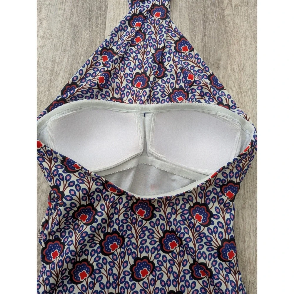 Boden Crete Floral Paisley Halter One Piece Swimsuit Blue Red Size US 4